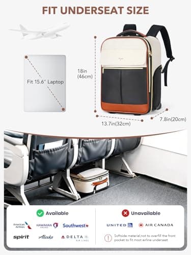 Tonyeee Rolling Backpack for Women, Large Travel Backpack with Wheels Carry on Flight Approved, 15.6 Inch Laptop Wheeled Roller Bag Suitcase for Work Bussiness Weekender (Beige,M Underseat Size) - Thumbnail 5