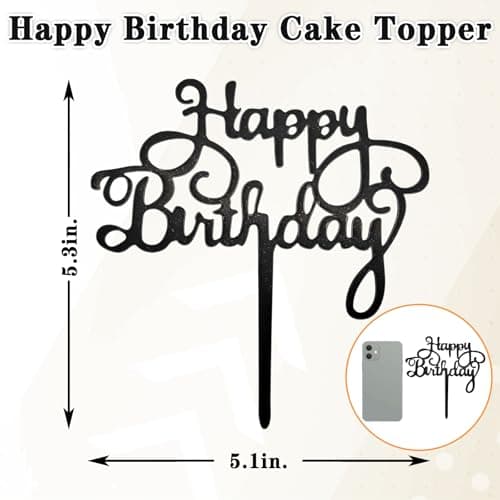 JRYZCHBO Happy Birthday Cake Topper,Acrylic Boy or Girl Cake Sign Decorations,Birthday Cake Topper Supplies for Men's Women's Birthday Party Cake Dessert (BLACK) - Thumbnail 3