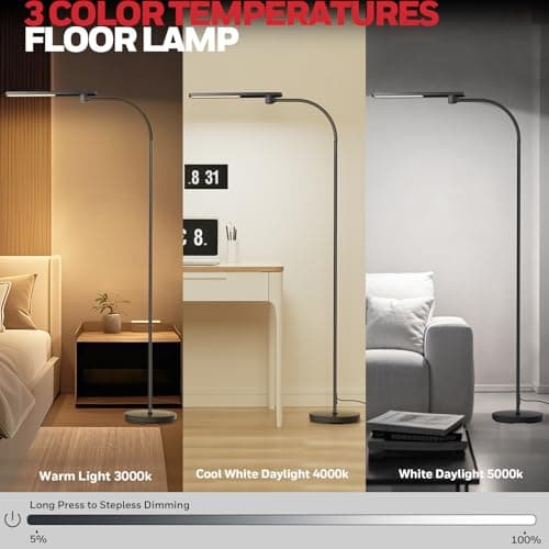 Honeywell F4 Sunturalux™ LED Floor Lamp, CRI 97 Full-Spectrum Eye-Caring Light, Stepless Dimmable Task Lamp with Flexible Gooseneck, 77.5" Tall Reading Lamp for Living Room & Office - Thumbnail 4