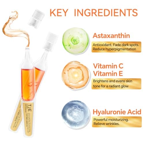 Astaxanthin Serum Ampoules for Face, 0.05 Fl Oz x 28, Hyaluronic Acid and Niacinamide Hydrating Facial Serum, Brightening Anti Aging Skincare for Dry Dull Skin - Thumbnail 3