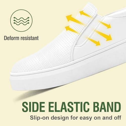 Jeossy Women's White Slip On Shoes Casual Fashion Sneakers 8010 Arch Support Loafers for Women with Zipper 10 (DJY8010 whiteperf 10) - Thumbnail 4