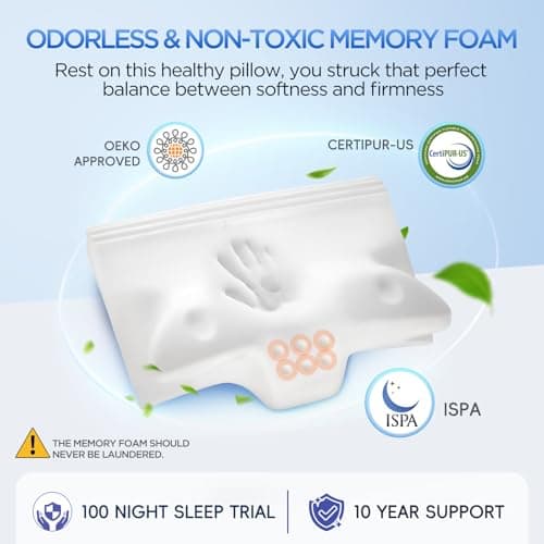 Effective Pain Relief Cervical Neck Pillow for Sleeping, Memory Foam Pillows for Neck Support, Odorless Contour Side Pillow, Ergonomic Bed Pillow for Back Stomach Sleeper (White and Grey) - Thumbnail 5