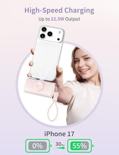 RORRY PalmGo Portable Charger, 10000mAh PD 22.5W Fast Charging Mini Power Bank with Built-in USB C Connector, 3-in-1 Battery Pack for iPhone 17/16/15 Pro/Max, Apple Watch Ultra/11/10/SE, iPad, White - Thumbnail 4