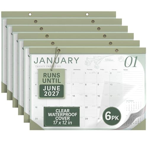 2026 Desk Calendar 17x12 Bulk Runs Until June 2027 Work Calendar with To-do List & Notes 18 Months With Plastic Cover Table Calendar 2026-2027 Desk Calendar With Protective Cover Bulk Planner for Home School Office (Light Green, 6 Pack) - Image 1