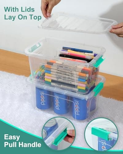 Storage Bins with Lids 6 Pack Clear Storage Containers, 7 Quart Stackable Plastic Containers with Secure Black Buckle Latch, Durable Storage Box Organizer for Pantry, Closet, Office & Classroom - Thumbnail 5