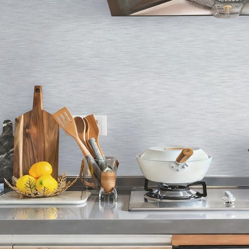 Silver Contact Paper Peel and Stick Stainless Steel Wallpaper for Metallic Fridge Appliances Vinyl Thick Heat Resistan Self-Adhesive Waterproof Wallpaper for Kitchen Dishwasher Cover 15.7" X 78.7" - Thumbnail 3