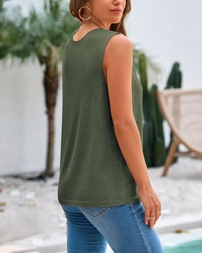 BTFBM Sleeveless Sweater Tops for Women 2026 Crew Neck Lightweight Casual Loose Tank Summer Outfits Fashion Clothing(Army Green, XX-Large) - Thumbnail 3