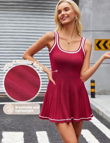 LOOKBOHO Womens Sleeveless Knitted Athletic Tennis Golf Dress Workout Active Dresses(R,L) Red - Thumbnail 4