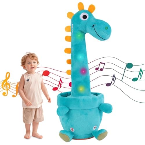 LLUKEME Dancing Talking Giraffe Toy, Stuffed Animal Baby Toy Repeating What You Say, Glowing Musical Electronic Giraffe Gifts for Toddlers 1-3 Years Old (Dancing Dinosaur) - Image 1