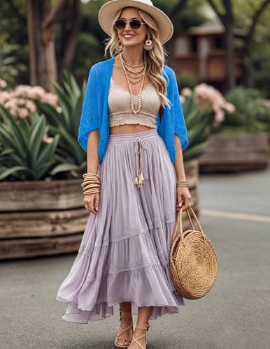 BB&KK Womens Shrug Summer Crochet Cardigan Bolero Shrug Lightweight Batwing Sleeve Open Front Hollow-Out Cropped Cover Up Blue S - Thumbnail 6