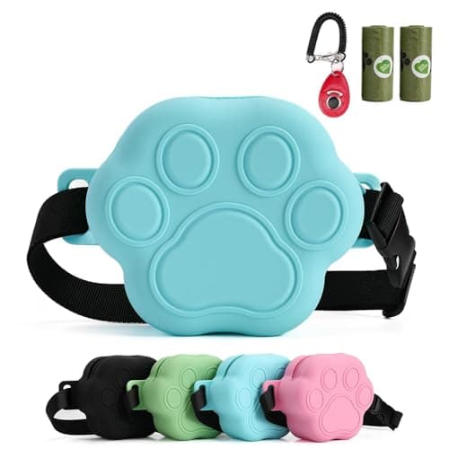 WINPAWS Dog Treat Pouch with Training Clicker and 2 Poop Bags, 1.8 Cup Small Sealable Zipper Silicone Fanny Pack with Waist Belt, Pet Puppy Training & Walking Essentials (Blue)