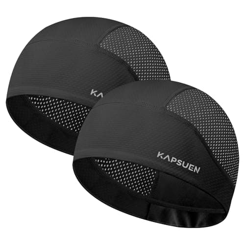Kapsuen Mens Skull Caps - 2-Pack Black Cycling Cap, Cooling Helmet Liner for Football Motorcycle Running - Image 1