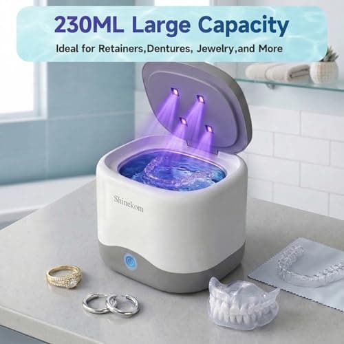 Ultrasonic Cleaner Machine 45KHz, Jewelry and Denture Cleaner for Retainers, Earring, Diamond Ring,Coin - 230ml Stainless Steel Tank with Light and Timer - Thumbnail 5