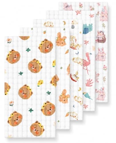 Baby Burp Cloths 5 Pack, 100% Cotton Muslin Burp Cloths, Baby Essentials, 6 Layer Gauze Burp Rags, Soft Absorbent Breathable Newborn Burping Cloths, Multi-Use for Spit Up, Drool & Feeding, 10" x 20"