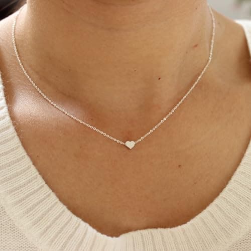 BAYLAY Silver Heart Necklace for Women, 18K Silver Plated Heart Necklace Tiny Heart Charm Pendant Necklaces for Women Silver Jewelry Mothers Day Gifts for Mom Grandma Wife Women - Thumbnail 4