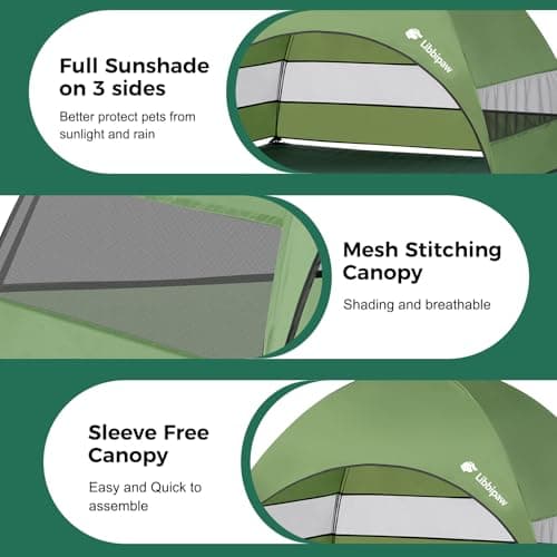 Libbipaw Windproof Elevated Dog Bed with Canopy & Stakes, 3-Sided 90% UV Block, Chew-Proof Teslin Mesh Mat for Large Dogs up to 150lbs(Green Large) - Thumbnail 3