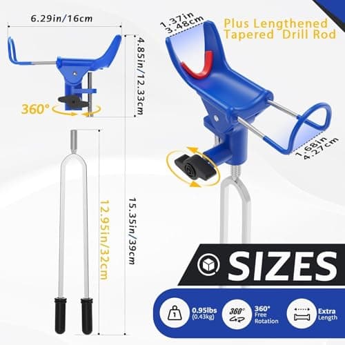 DZrudun Fishing Rod Holder for Ground, Fishing Pole Holders for Ground 2PCS, Rod Holders for Bank Fishing with Long Drill Stake Rod Stand for Shore, Beach, Mud, Catfish, Gift for Men, 360° Adjustable - Thumbnail 4