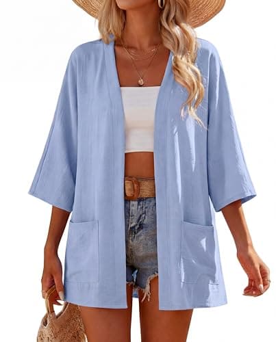 Lepunuo Summer Cardigan for Women Lightweight Open Front Casual Loose Long Sleeve with Pockets Beach Vacation Cover Up - Image 1