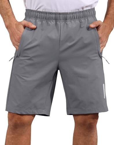 Hioutdoor Mens Shorts Waterproof Quick Dry Slim Fit Athletic Running Gym Training Zipper Pockets for Basketball Tennis Hiking Workout Swim Trunks Light Grey 2XL - Image 1