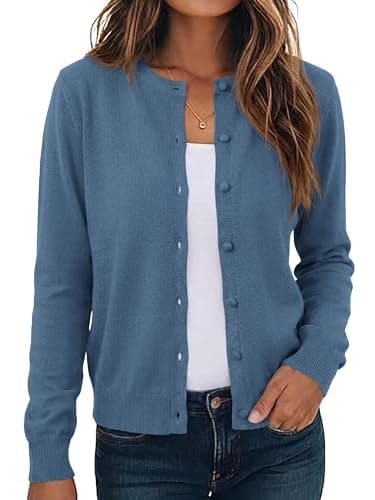 BTFBM Cardigan Sweaters for Women 2026 Lightweight Sweater Button Down Casual Knit Shrugs Tops Spring Fashion Clothing(Dark Blue, Large) - Thumbnail 4
