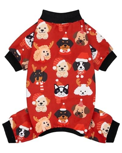 XPUDAC Christmas Matching Dog and Owner Pajamas Set Christmas Dog Pajamas Stretchy Puppy Clothes for Small Medium Dogs Girl Boy Pet Outfit Jumpsuits Pjs, XL - Image 1