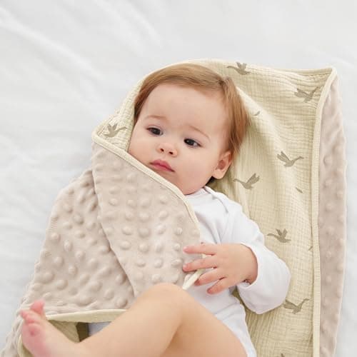 Susurration Baby Blanket for Unisex Boys Girls, Soft Nursery Minky Blanket with Muslin Cotton Front and Dotted Fleece Back, Receiving Blanket for Baby Newborn Infant, 30x40inch - Thumbnail 5