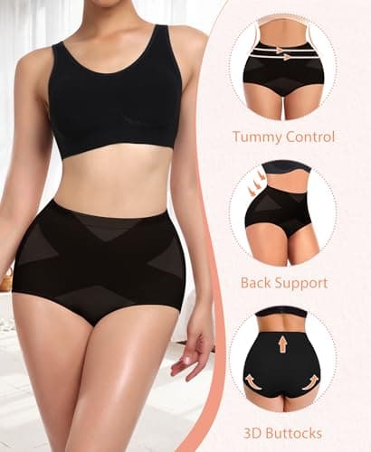 Ganado Tummy Control Shapewear Panties for Women High Waisted Shaping Underwear Body Shaper Slimming Panty Girdle (Black(mixed)+black(mixed) Small) - Thumbnail 3