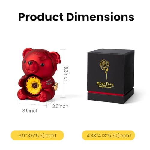 mountova Birthday Gifts for Women, Lucky Sunflower Bear with Four-Leaf Clover Necklace Gift for Girlfriend Wife, Happy Birthday Gift for Daughter Sister Mom Grandma, Surprise Jewelry Box, Red - Thumbnail 5