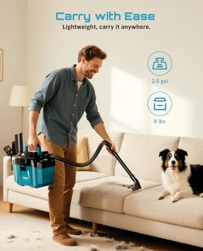 Seesii Cordless Shop Vac Wet and Dry, 2.6 Gallon Small Shop Vac with Accessory Storage Holder, 2 x 4.0Ah Batteries, 3-in-1 Wet Dry Vacuum with HEPA Filter, Strap, Ideal for Garage, Car, Workshop - Thumbnail 6