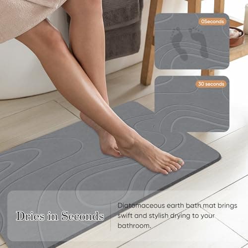 Jiloma Stone Bath Mat Diatomite Stone Mats for Bathroom Non-Slip Diatomaceous Earth Shower Mat Super Absorbent Bathroom Floor Mat Natural Easy to Clean(24 * 16 Grey) - Thumbnail 3