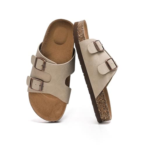 Bodantory Suede Cork Flat Sandals with Adjustable Buckle Arch Support Footbed Comfortable Slide Sandals for Women 2026 - Image 1