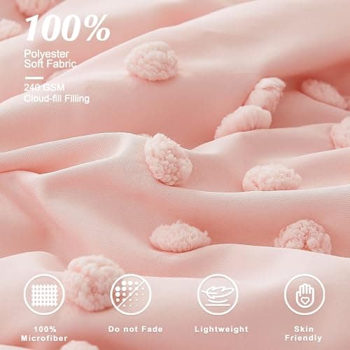 Geniospin Pink Queen Comforter Set for Girls- 7 Pieces Pom Tufted Bed in A Bag Twin Bedding Sets with Sheets, Pillowcases & Shams, All Season Kids Comforter Set - Thumbnail 5