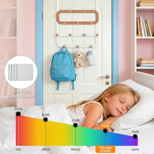Dycoony Over The Door Hooks for Kids Backpacks - 21.5" Extra Long Door Hanger Low Reach, 14 Wooden Ball Coat Rack for Nursery Bedroom Bathroom, White & Orange Purse Bag Towel Holder Organizer - Thumbnail 4