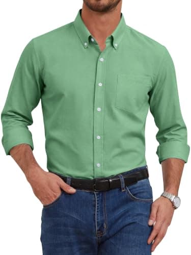 GIANZEN Dark Green Shirt Men Mens Dress Shirts Button Down Long Sleeve Men's Up for Oxford Clothes Collar Dark Green Size XS - Image 1