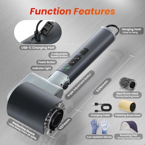 VOXPOA Electric Grill Brush for Outdoor Grill,3-in-1 Kit Cordless Rotary Grill Cleaner with 3-Speed Control&Angle Adjust,Safe for Cast Iron/Stainless-Steel Grates,Ideal BBQ Gifts for Men Dad - Thumbnail 3