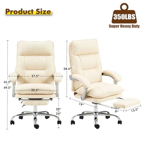 ZZWHOM Executive Office Chair with Footrest 350 LBS Reclining Big and Tall Computer Gaming Chairs Home Office Desk Chair Adjustable PU Leather Ergonomic Work Chair with Linkage Arm - Thumbnail 2