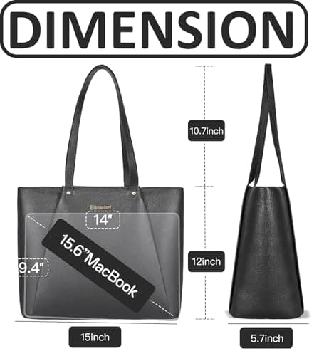 Blofinche Genuine Leather Tote Bag for Women Work Laptop Bag, 15.6 Inch Large Professional Computer Bag with Zipper Closure, Commuter Business Purse for Office Travel, Black - Thumbnail 6