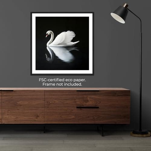 Moonow7 Elegant Wall Art Prints, Black and White Swan Gliding on Water for Wall Decor in Living Room, Bedroom, Entryway Shelf, Dressing Room, or Office, Unframed Size 12x12” / 30x30 cm - Thumbnail 5