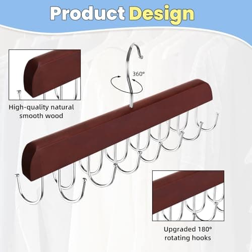 Hat Hangers for Closet, 2 Pack Hat Organizer for Baseball Caps with 14 Hooks Space Saving Hat Racks Ball Caps Hat Holder Organizer Tie Belt Hanger for Closet Storage Solution (Brown) - Thumbnail 2