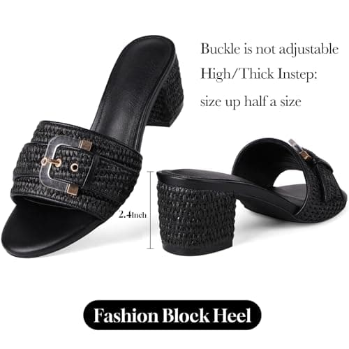COMFITORIA Raffia Heeled Sandals Women Block Open Toe Slip on Mules - Thumbnail 4