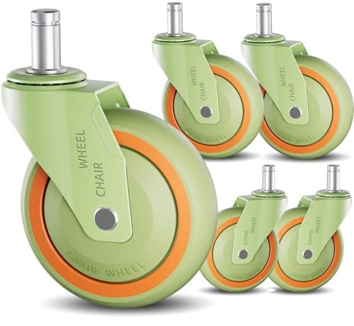 TESUMI Tangle-Free Office Chair Wheels Replace Office Chair Mats, 11mm Universal Fit Hard PA Wheels 3" Inch Heavy Duty Gaming Desk Computer Chair Caster Wheels for Carpet Floor - Set of 5 （Green） - Image 1