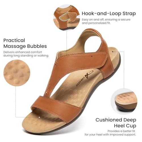 Athlefit Summer Orthopedic Sandals for Women Orthotic Tan Sandals with arch support Size 9 - Thumbnail 4