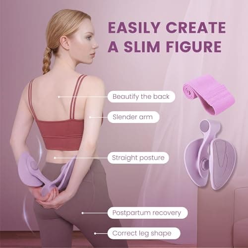 35lb Fixed-Resistance Inner Thigh Exerciser + 39LB Fabric Resistance Band | Balanced Center-of-Gravity Hip & Leg Trainer Kit for Men & Women | Portable Home Gym Lower Body Workout Equipment (Purple) - Thumbnail 4