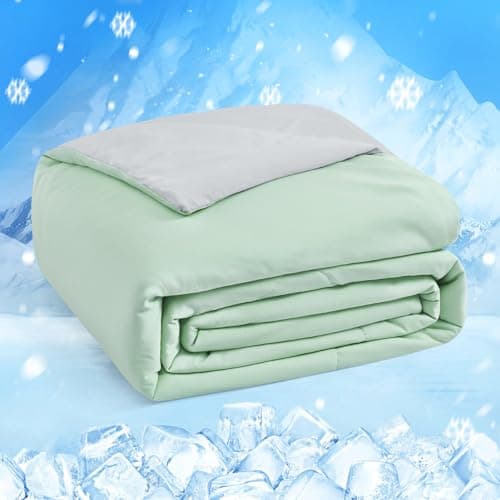 HOMFINE Cooling Comforter Japanese Double-Sided Cold Tech Fabric Cooling Blanket for Night Sweats Hot Sleepers, Q-Max 0.45 Soft Breathable Silky Smooth Lightweight, Green Summer Comforter Queen - Image 1