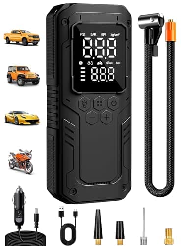 AIRSURE Tire Inflator Portable Air Compressor, 5X Faster Air Pump for Car Tires with Powerful Battery, 12V DC & Autostop, 150PSI Cordless Tire Pump for Car, Motorcycle, Bike, Balls - Image 1