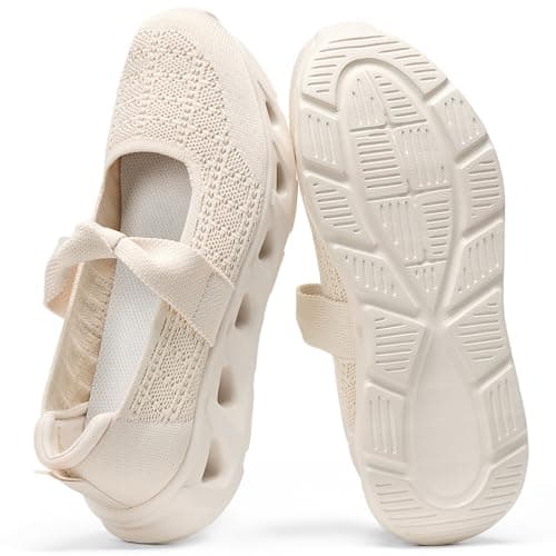 BOSTANTEN Comfortable Mary Jane Sneakers for Women - Lightweight & Breathable, Slip On Casual Shoes 2026, Wide Toe Box, Cushioned Sole for All-Day Walking/Work Beige - Image 1