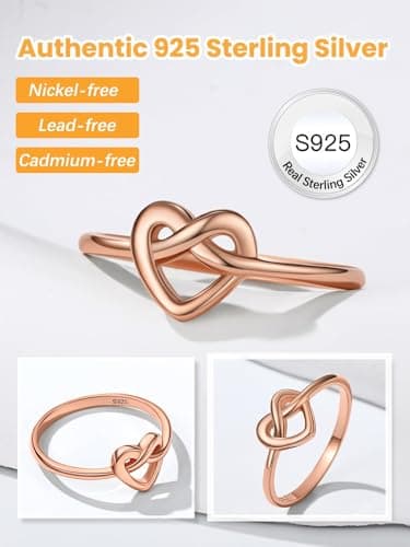 Bestyle Rose Gold Celtic Ring for Women, Dainty Cute Rose Gold Heart Knot Ring, Women Simple Finger Band Ring Stacking Ring, Eternity Love Band Ring for Her,Size 9 - Thumbnail 2