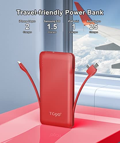 TG90° Portable Charger 10000mah Cell Phone Battery Backup, Ultra Slim Power Bank with Built in Cables(No AC Plug), Portable Phone Charger Battery Packs Compatible with iPhone Android Phones - Thumbnail 6