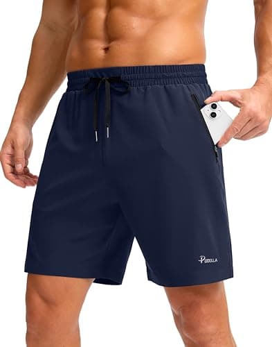 Pudolla Mens Shorts 7" Gym Shorts with Zipper Pockets Lightweight Quick Dry Running Shorts for Men(Navy S) - Image 1