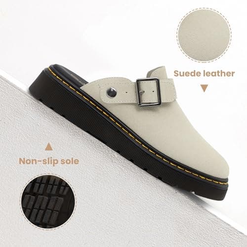 Athlefit Suede Clogs for Women Platform Footbed Mules Comfortable Slip On Slingback Clogs Shoes Apricot Size 6.5 - Thumbnail 5